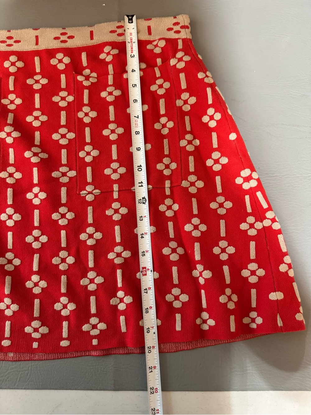 Anthropologie Maeve Quant Mini Skirt Red Cream XL Soft pockets 60’s Vibe Print - Picture 11 of 11